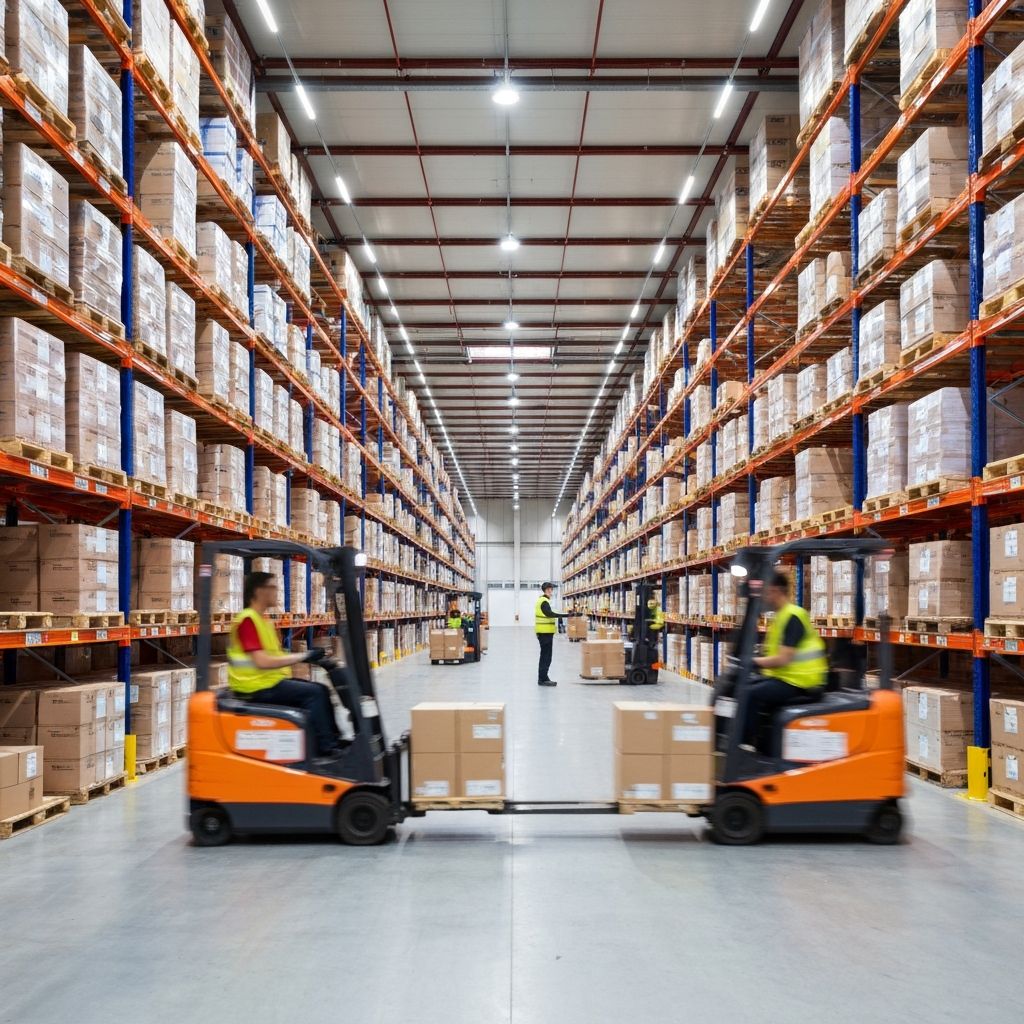 Modern logistics warehouse with organized inventory